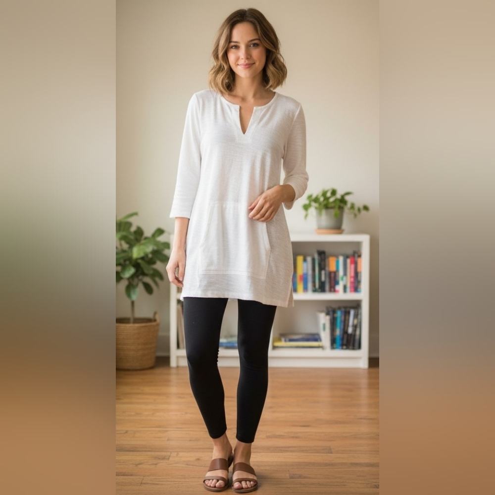 Liz Claiborne White Tunic Coastal Grandma Athleisure - Picture 5 of 5